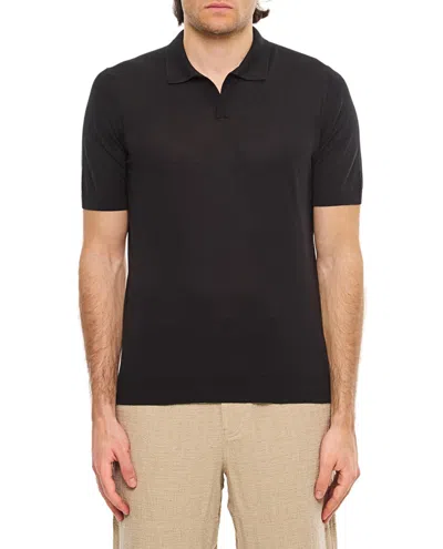 Tagliatore Minimalist V-neck Polo Shirt With Pointed Collar In Black