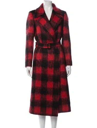Pre-owned Tagliatore Mohair Plaid Print Coat W/ Tags In Red