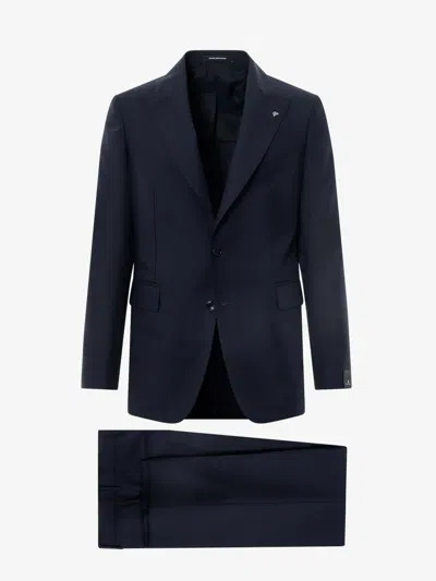 Tagliatore Mohair Wool Suit With Metal Monogram In Blue