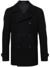 Tagliatore Double-breasted Blue Wool And Nylon Coat In Blue