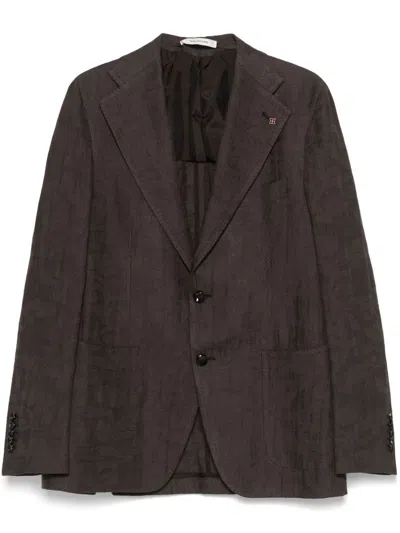 Tagliatore Monogram-jacquard Blazer In Brown