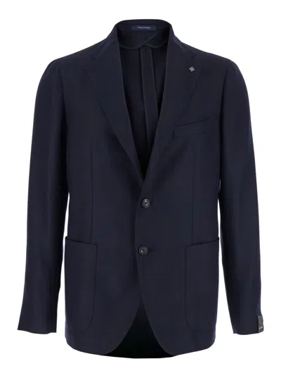 TAGLIATORE BLUE SINGLE-BREASTED JACKET WITH NOTCHED REVERS IN WOOL MAN