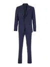 Tagliatore Blue Single-breasted Suit With Notched Revers And Brooch Detail On The Front