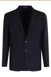 Tagliatore Herringbone Wool Jacket With Reverse Neckline In Blue