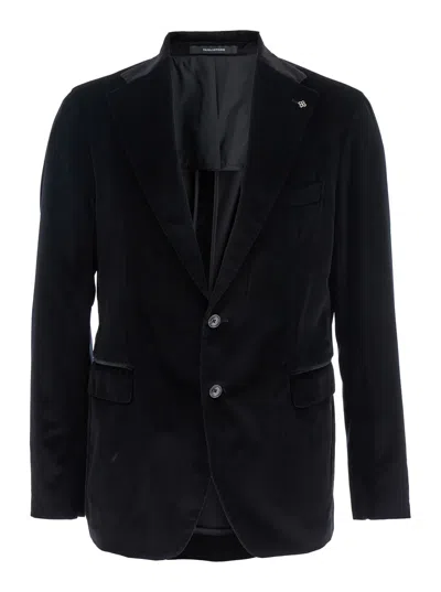Tagliatore Black Logo-plaque Velvet Blazer