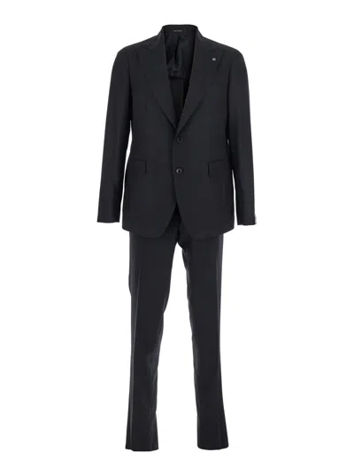 TAGLIATORE BLACK SINGLE-BREASTED SUIT WITH PEAK REVERS IN WOOL STRETCH MAN