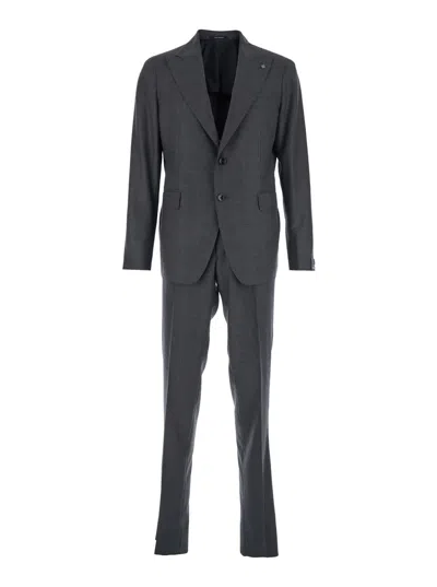 TAGLIATORE GREY SINGLE-BREASTED SUIT WITH PEAK REVERS IN WOOL STRETCH MAN