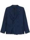 Tagliatore Montecarlo Navy Blue Double-breasted Jacket In Animal Print