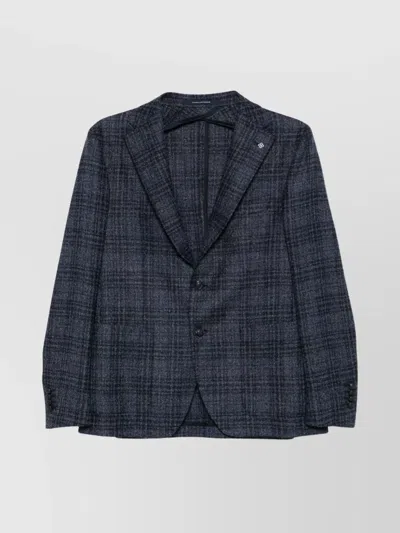 Tagliatore Monte Carlo Tweed Wool Jacket With Brooch In Blue
