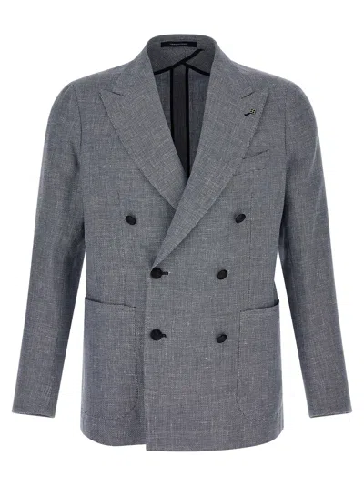 Tagliatore Double Breasted Blazer Notch Lapel Textured In Gray
