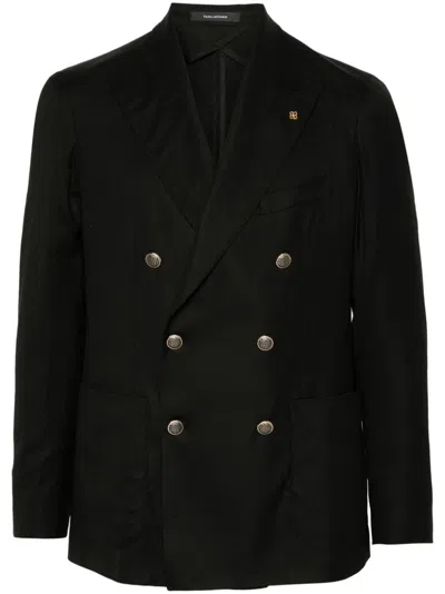 Tagliatore Double-breasted Wool Blend Blazer In Black