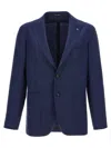 Tagliatore Single-breasted Blue Jacket With Peaked Lapel And Tailored Silhouette In Blue