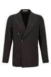 Tagliatore Double-breasted Micro-check Jacket In Braun