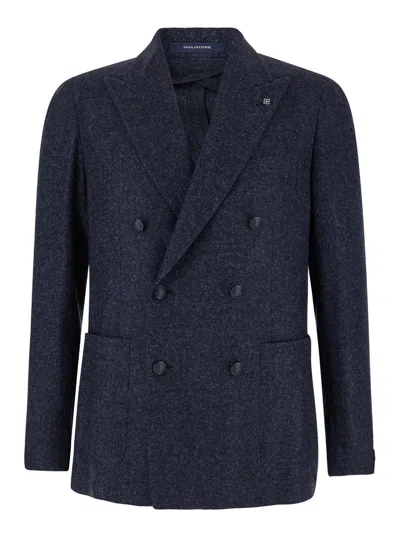 Tagliatore 'montecarlo' Blue Double-breasted Jacket In Wool Blend Man