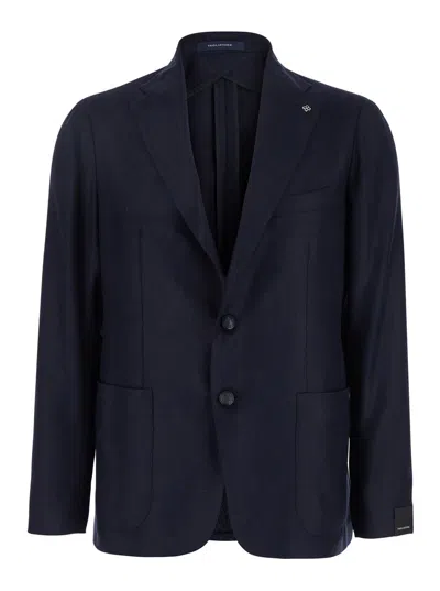 Tagliatore Montecarlo Blue Single-breasted Jacket With Notched Revers In Silk Man