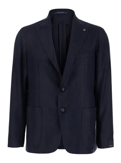 TAGLIATORE 'MONTECARLO' BLUE SINGLE-BREASTED JACKET WITH NOTCHED REVERS IN SILK MAN