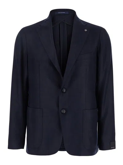 TAGLIATORE 'MONTECARLO' BLUE SINGLE-BREASTED JACKET WITH NOTCHED REVERS IN SILK MAN