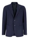 Tagliatore 'montecarlo' Blue Single-breasted Jacket With Notched Revers In Multicolor