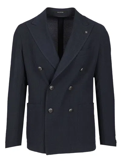 Tagliatore Montecarlo Doppio Petto Misto Lana Crepe Jackets Blue