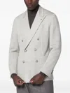 Tagliatore Beige Double-breasted Wool-blend Jacket In Gray