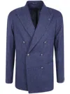 Tagliatore Montecarlo Herringbone-pattern Double-breasted Blazer In Blue