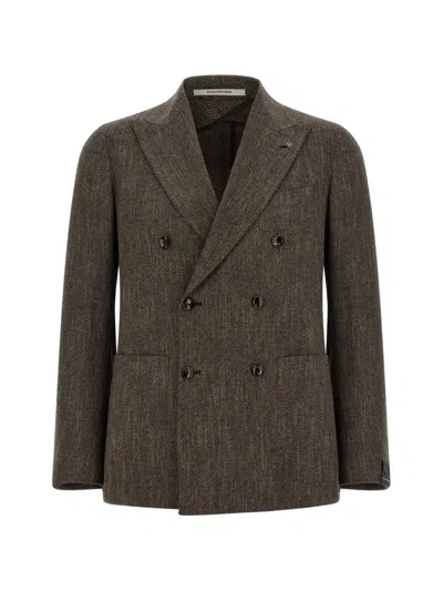 Tagliatore Virgin Wool Cotton Linen Double-breasted Blazer In Brown