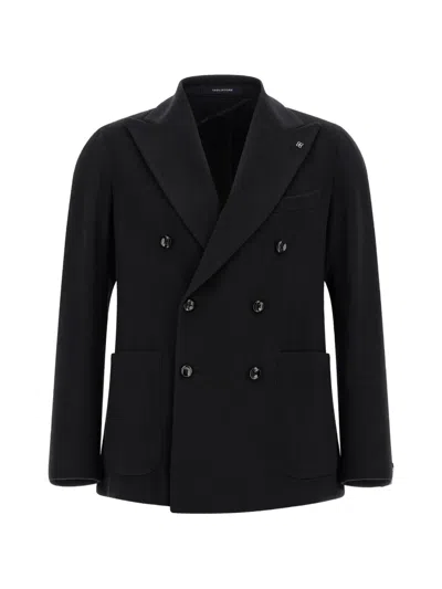 Tagliatore Montecarlo Double-breasted Cashmere Blazer In Black