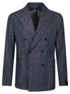 Tagliatore Double-breasted Tailored Jacket With Textured Fabric In Blu