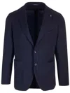 Tagliatore Montecarlo Blue Single-breasted Jacket With Notched Revers In Silk Man In Blue