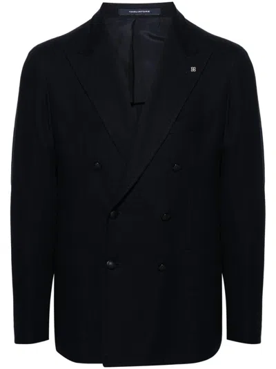 Tagliatore Double-breasted Cotton Blazer In Navy Blue