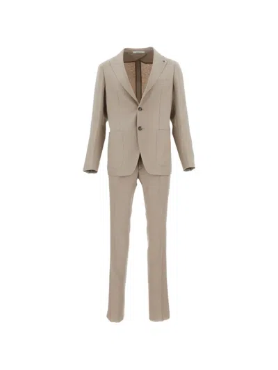 Tagliatore Montecarlo Linen Single-breasted Suit In Brown