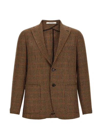 Tagliatore Cashmere Wool Prince Of Wales Single-breasted Blazer In Brown