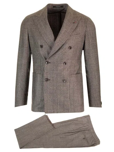 Tagliatore Montecarlo Prince Of Wales Suit In Super 110s Wool In Beige