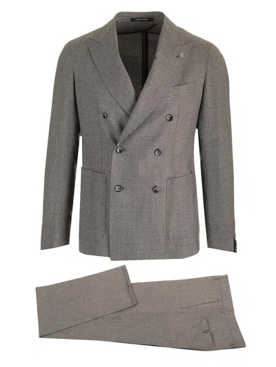 Tagliatore Montecarlo Prince Of Wales Suit In Super 110s Wool In Grey