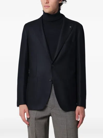 Tagliatore Single-breasted Wool And Cashmere Blend Jacket In Blue