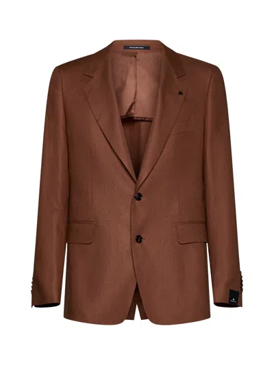 Tagliatore Linen Single-breasted Blazer In Coccio