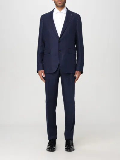 Tagliatore Multicolor Wool Two-piece Suit In Blue
