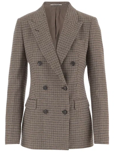 Tagliatore Multicolor Wool-blend Checked Double-breasted Blazer In Brown