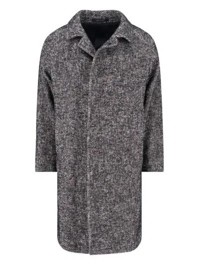 TAGLIATORE MULTICOLOUR HERRINGBONE COAT WITH STRUCTURED COLLAR AND BELTED WAIST
