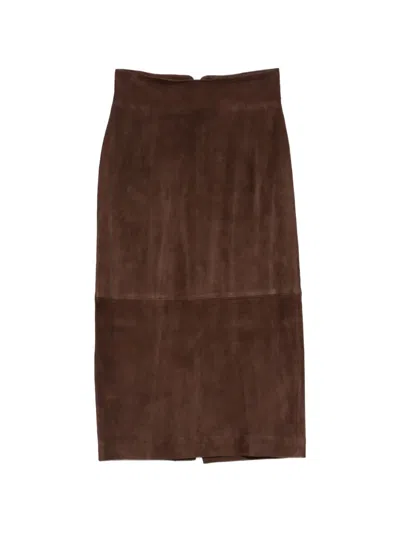 Tagliatore Myrtie Suede Midi Skirt In Brown