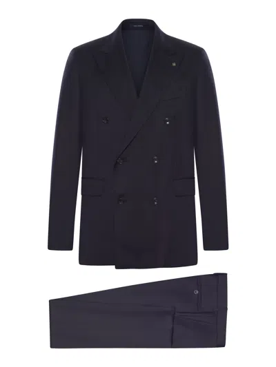 Tagliatore Naples Suit With Double Breasted Jacket In Blue