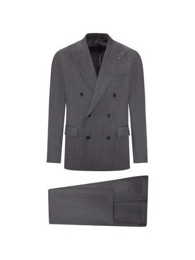 Tagliatore Double-breasted Naples Suit In Virgin Wool In Gray