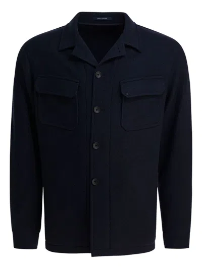 TAGLIATORE NAVY BLUE BUTTONED FLAP-POCKET JACKET