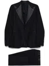 Tagliatore Blue Tailored Suit With Satin Lapel And Shoulders In Navy Blue