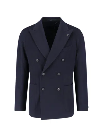 Tagliatore Navy Blue Double-breasted Cashmere Blazer With Peak Lapel