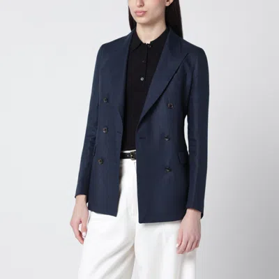Tagliatore Navy Blue Double-breasted Linen Jacket