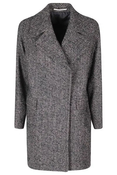 Tagliatore Navy Blue Herringbone Wool-blend Coat In Gray