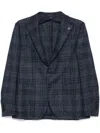 Tagliatore Monte Carlo Tweed Wool Jacket With Brooch In Navy Blue
