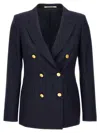 Tagliatore Linen Tailleur With Metal Buttons In Navy Blue