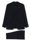 Tagliatore Black Suit In Virgin Wool With Single-breasted Jacket And Trousers In Navy Blue